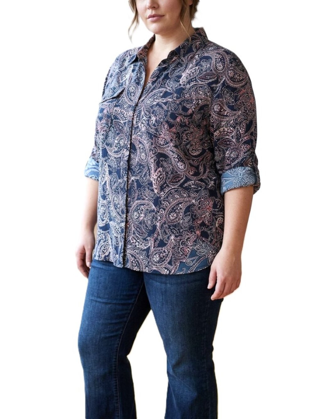 KIM ROGERS Button-up Blouse. Plus Size 3X
